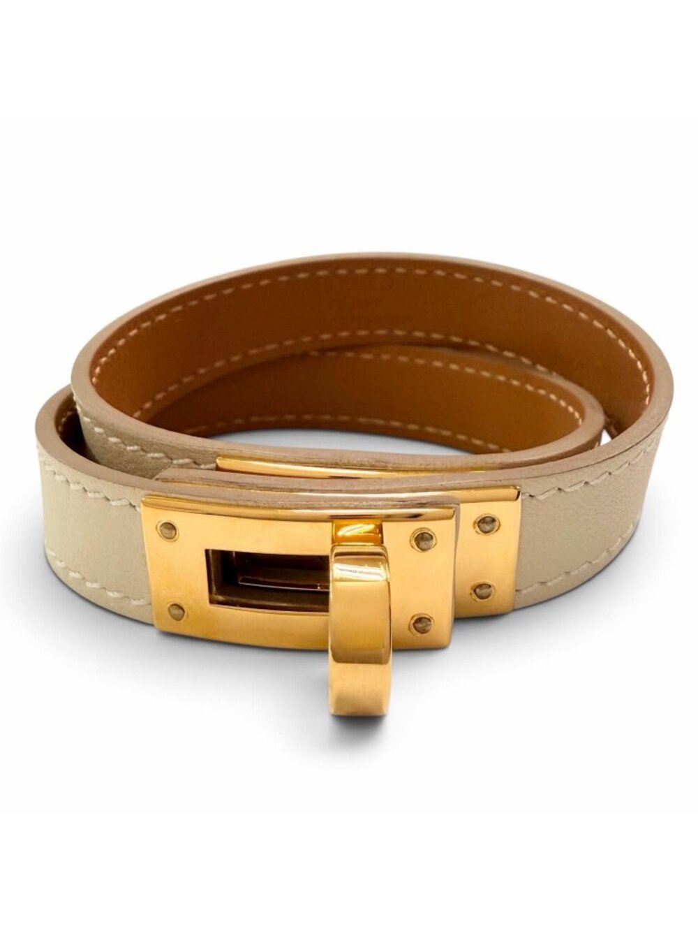 Hermes Kelly Double Tour Veau Swift Craie Gold Bracelet T3